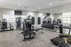 Hollywood apartment for rent - a gym with weights and cardio equipment in a building with windows