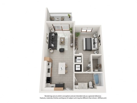 Floor plan for 1 bed, 1 bath, 762 sqft