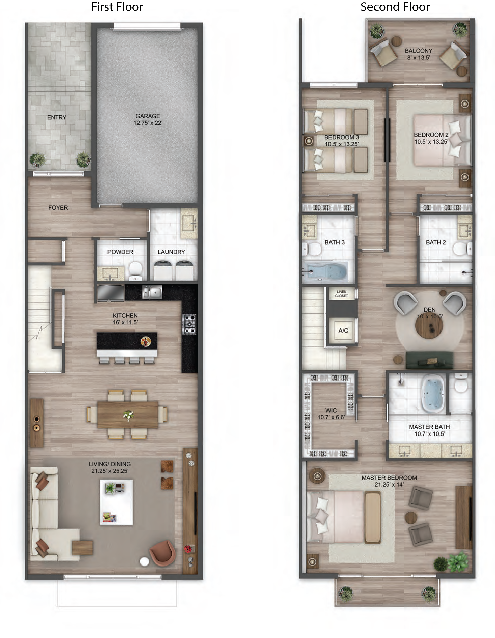 Floor plan for 3 beds, 3.5 baths, 2455 sqft