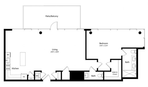 Floor plan for 1 bed, 1 bath
