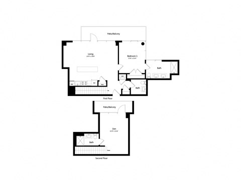 Floor plan for 1 bed, 2.5 baths