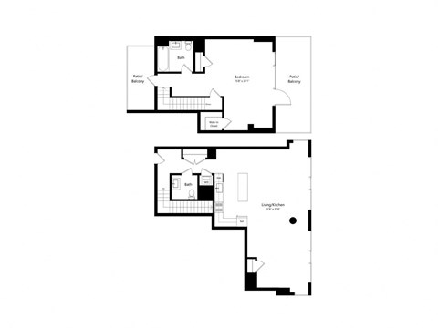 Floor plan for 1 bed, 1.5 baths