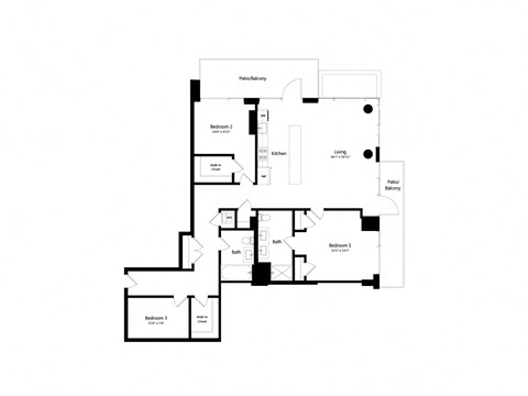 Floor plan for 3 beds, 2 baths