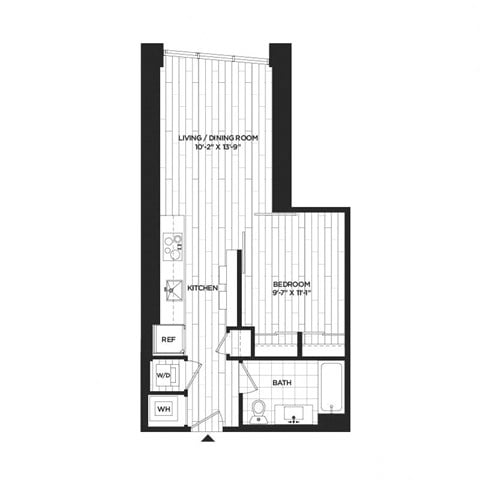 Floor plan for 1 bed, 1 bath, 560 sqft