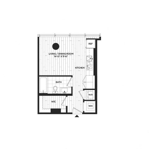 Floor plan for studio, 1 bath, 414 sqft