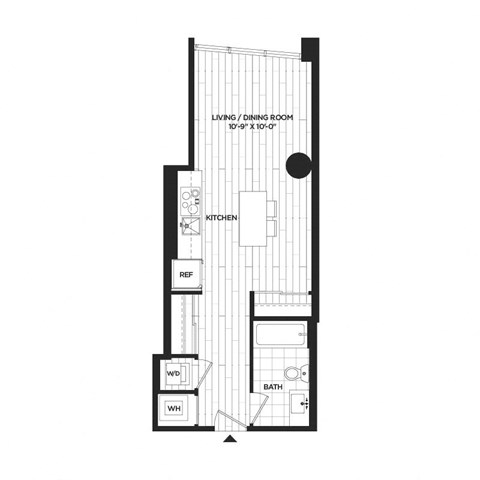 Floor plan for studio, 1 bath, 452 sqft