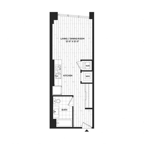 Floor plan for studio, 1 bath, 453 sqft