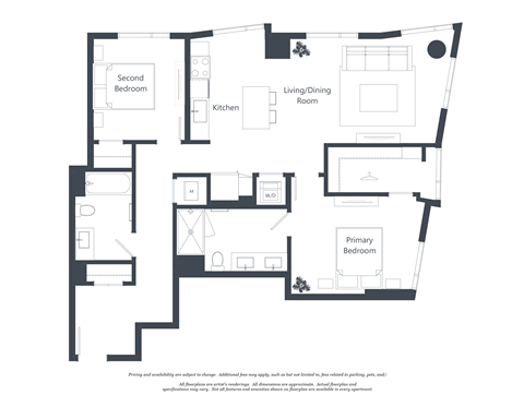 Floor plan for 2 beds, 2 baths, 1125 sqft