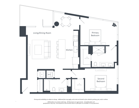 Floor plan for 2 beds, 2 baths, 1184 sqft
