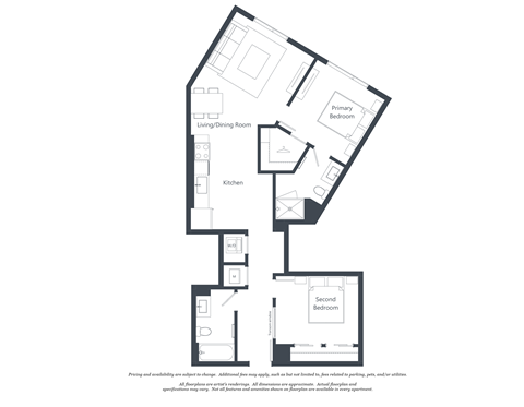 Floor plan for 2 beds, 2 baths, 927 sqft