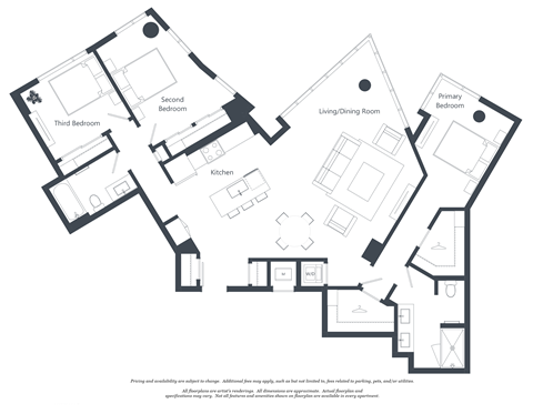 Floor plan for 3 beds, 2 baths, 1463 sqft