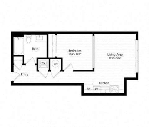 Floor plan for 1 bed, 1 bath, 526 sqft