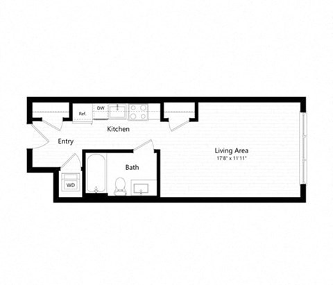 Floor plan for studio, 1 bath, 431 sqft