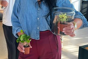 Arlington apartment for rent - A woman holding a jar with a plant in it.