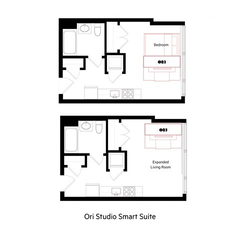 Floor plan for studio, 1 bath, 365 sqft