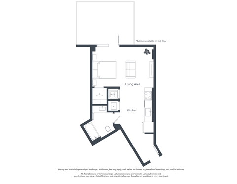 Floor plan for studio, 1 bath, 524 sqft
