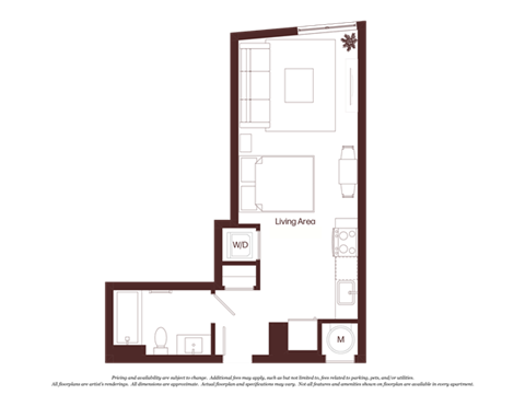 Floor plan for studio, 1 bath, 458 sqft
