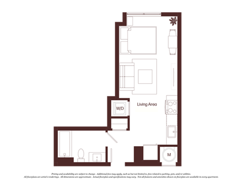 Floor plan for studio, 1 bath, 428 sqft