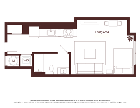 Floor plan for studio, 1 bath, 453 sqft