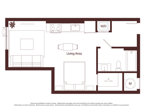 Floor plan for studio, 1 bath, 465 sqft