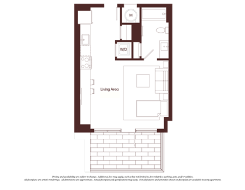 Floor plan for studio, 1 bath, 463 sqft