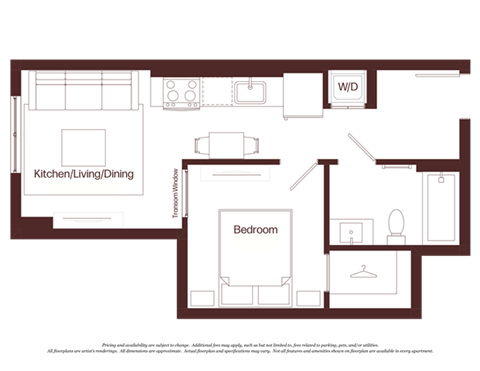 Floor plan for 1 bed, 1 bath, 462 sqft