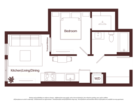 Floor plan for 1 bed, 1 bath, 481 sqft