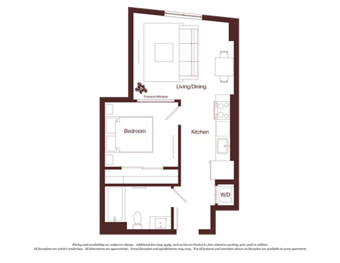 Floor plan for 1 bed, 1 bath, 511 sqft