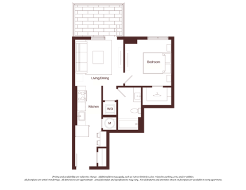 Floor plan for 1 bed, 1 bath, 546 sqft