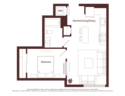 Floor plan for 1 bed, 1 bath, 548 sqft