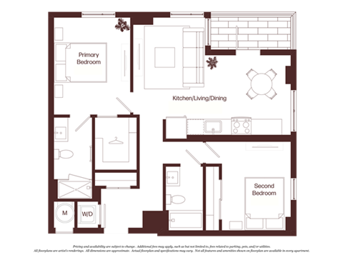 Floor plan for 2 beds, 2 baths, 1017 sqft