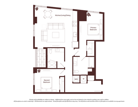 Floor plan for 2 beds, 2 baths, 1069 sqft
