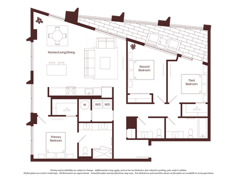 Floor plan for 3 beds, 2.5 baths, 1416 sqft