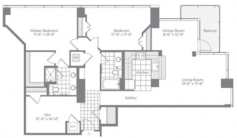 Floor plan for 2 beds, 2 baths, 1590 sqft