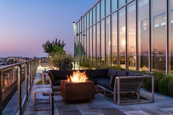 Rooftop fire pit with seating