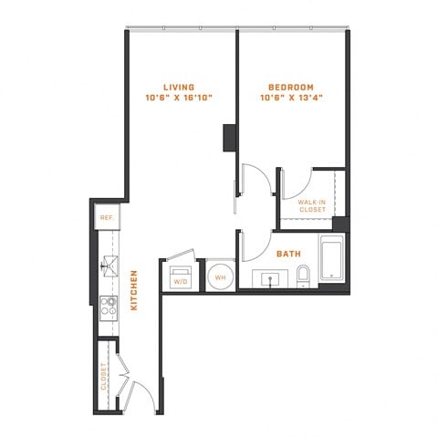 Floor plan for 1 bed, 1 bath, 720 sqft
