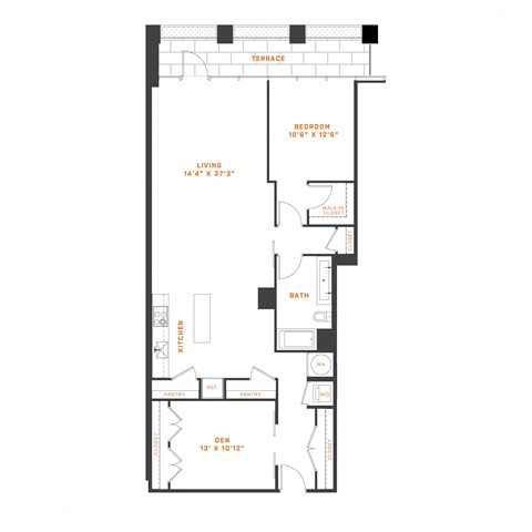 Floor plan for 1 bed, 1 bath, 1239 sqft
