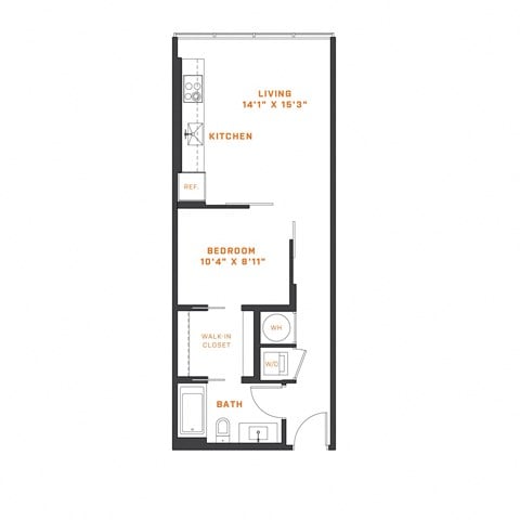 Floor plan for 1 bed, 1 bath, 547 sqft
