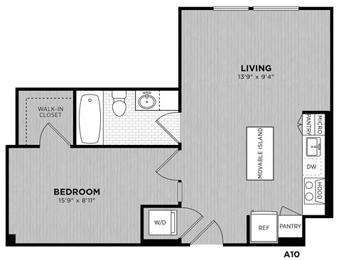 Floor plan for 1 bed, 1 bath, 576 sqft