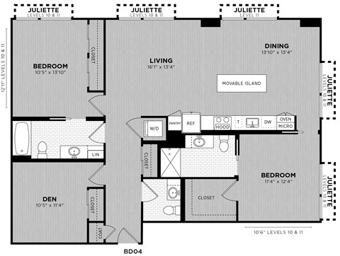 Floor plan for 2 beds, 2.5 baths, 1345 sqft