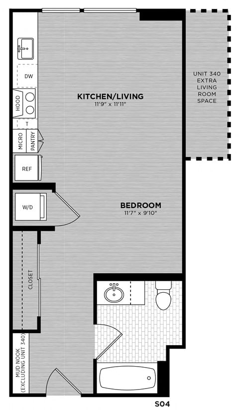Floor plan for studio, 1 bath, 465 sqft