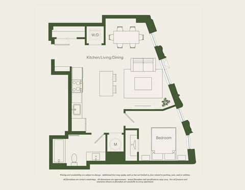 Floor plan for 1 bed, 1 bath