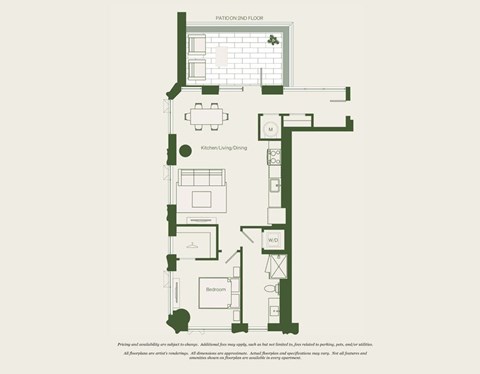 Floor plan for 1 bed, 1 bath, 781 sqft