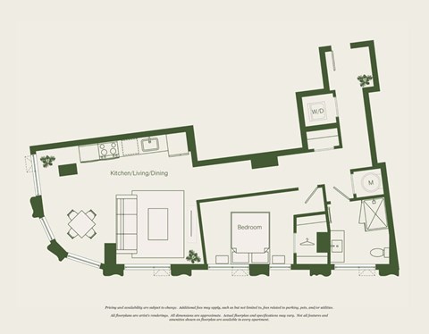 Floor plan for 1 bed, 1 bath