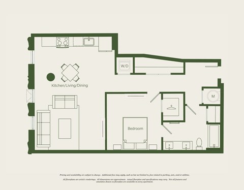 Floor plan for 1 bed, 1 bath, 846 sqft