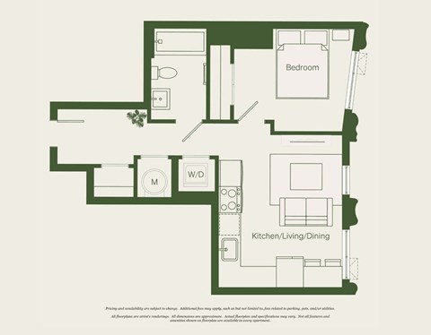 Floor plan for 1 bed, 1 bath