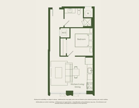 Floor plan for 1 bed, 1 bath, 540 sqft