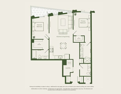 Floor plan for 2 beds, 2.5 baths, 1134 sqft