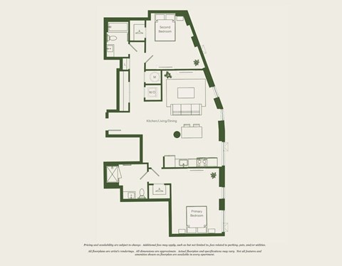 Floor plan for 2 beds, 2.5 baths, 1183 sqft