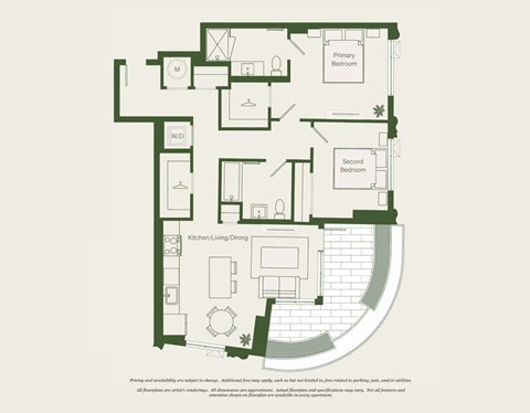 Floor plan for 2 beds, 2 baths, 1004 sqft